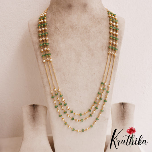 Trendy Gold-Tone Pearl Bead Triple Layered Mala LH2080