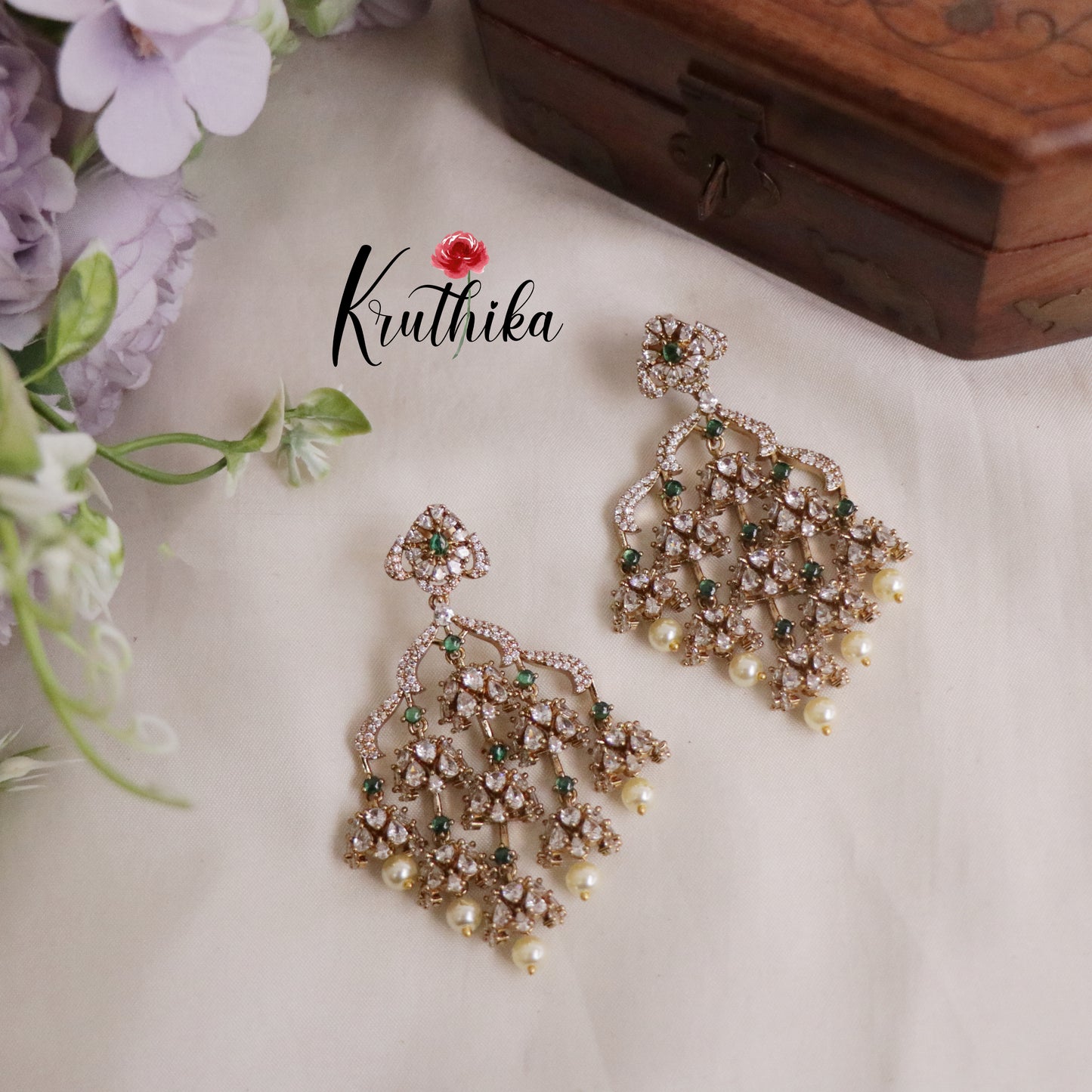 Beautiful Victorian AD Stone Chandelier Earrings E513 (Available in 6 Colours)