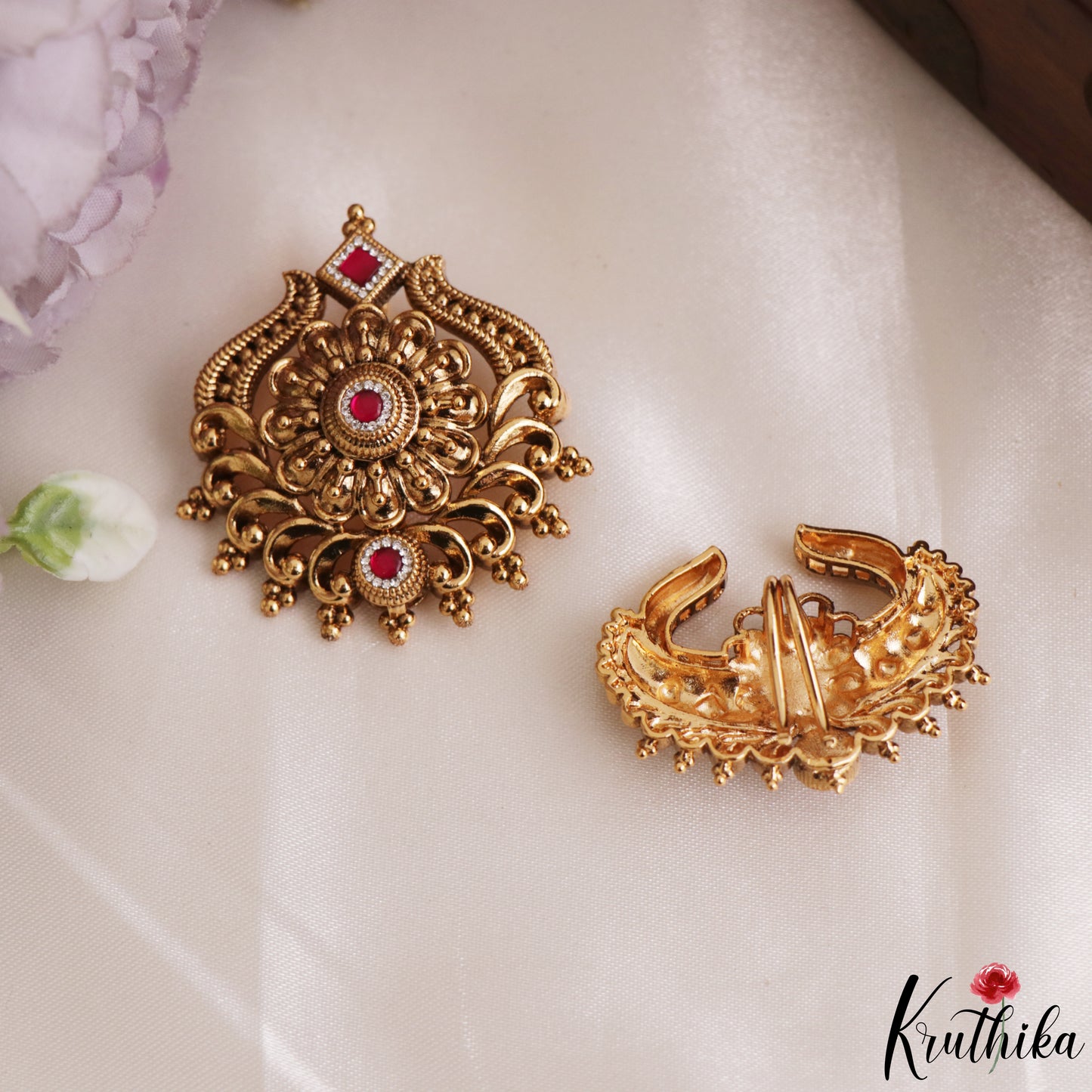 Elegant Antique Floral Motifs Chandra Surya Kemp Hair Ornaments J428 (Available In 2 Colors)