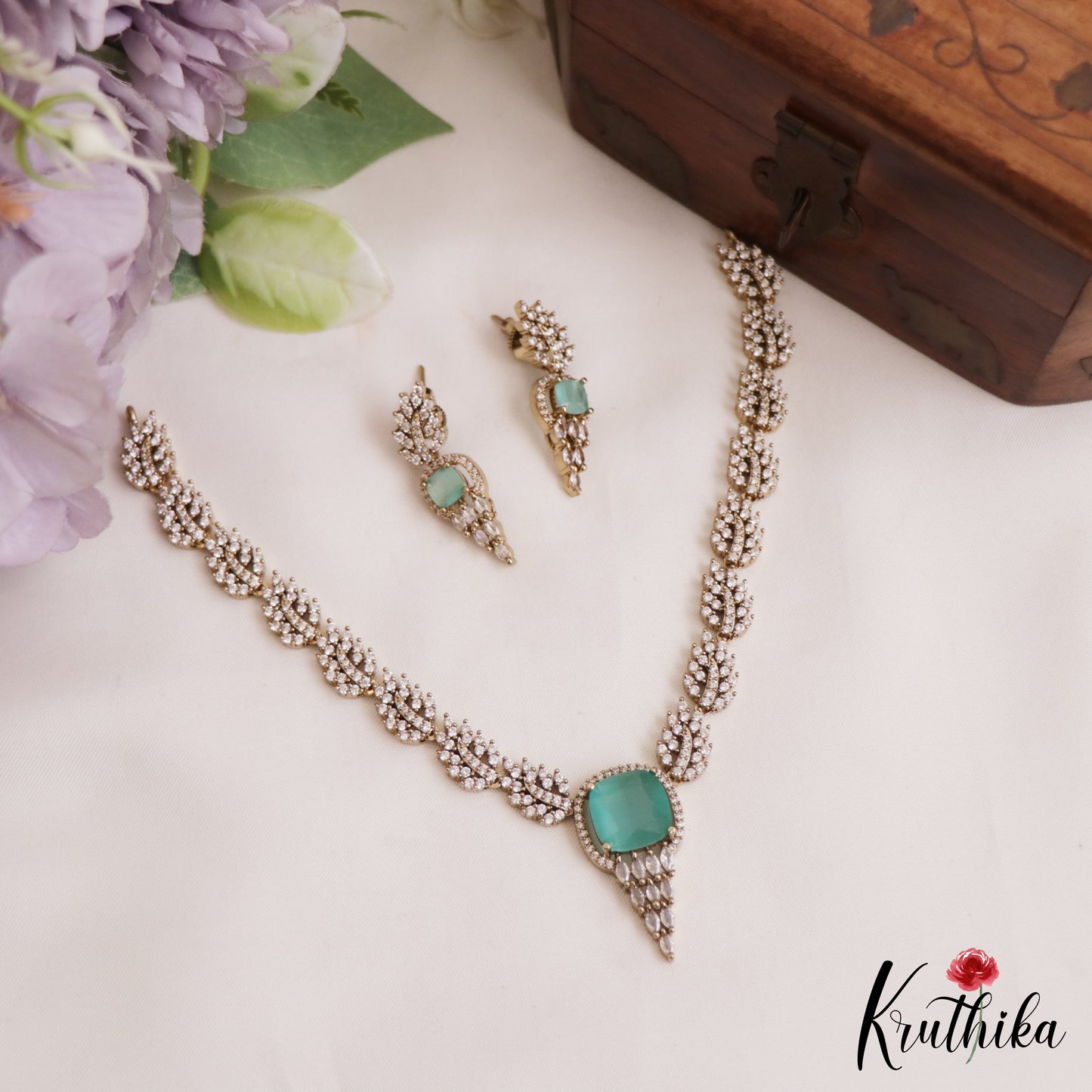 Trendy Leaf Motifs AD Victorian Necklace NC2765 (Available In 5 Colors)