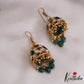 Simple Trendy Floral Motifs Jadau Jhumkas With Green Bead Drops E907