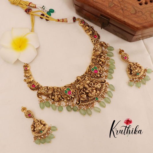 Premium Nagas Jadau Lakshmi necklace NC1786 (three color options)