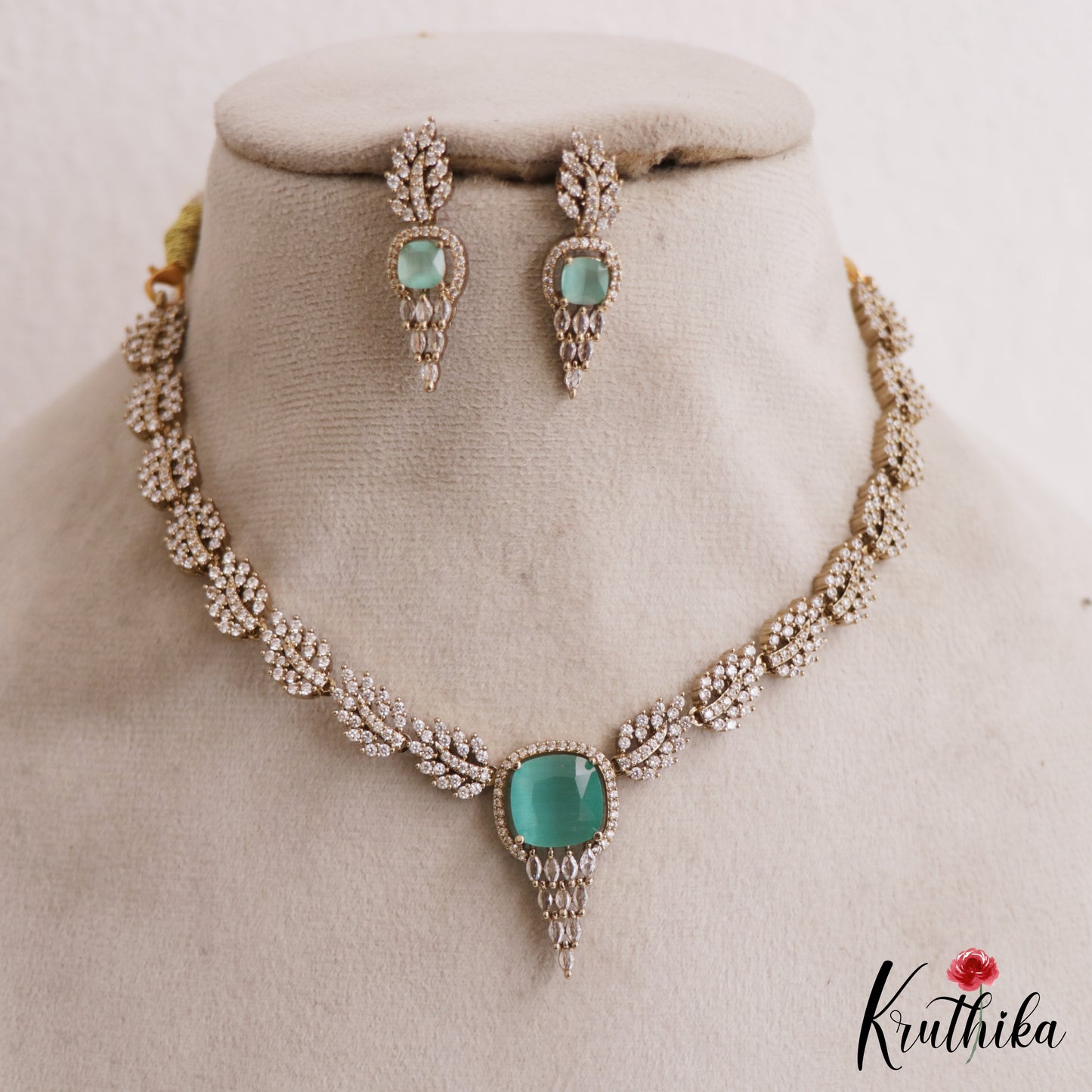 Trendy Leaf Motifs AD Victorian Necklace NC2765 (Available In 5 Colors)