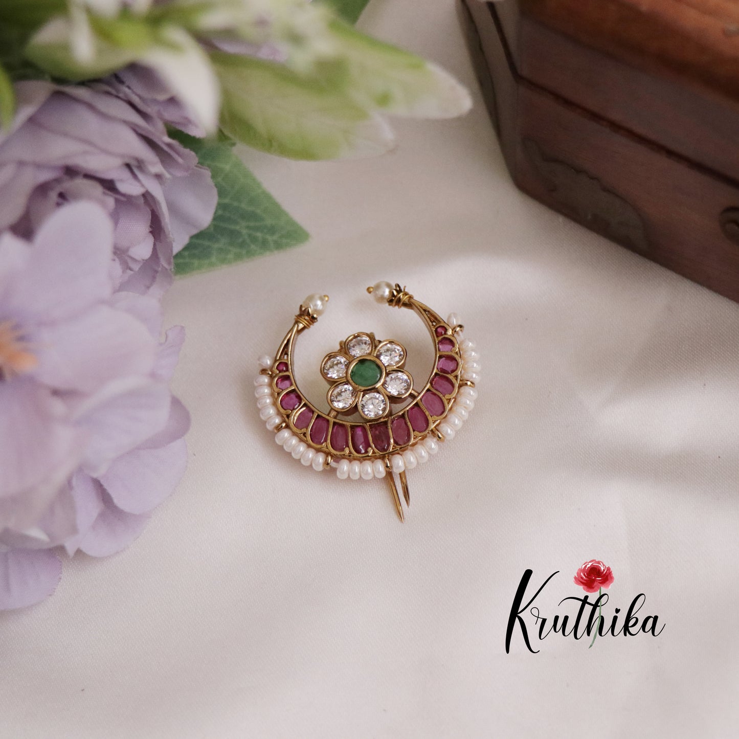 Beautiful Kemp Crescent Floral Chandra Surya Hair Ornaments J205