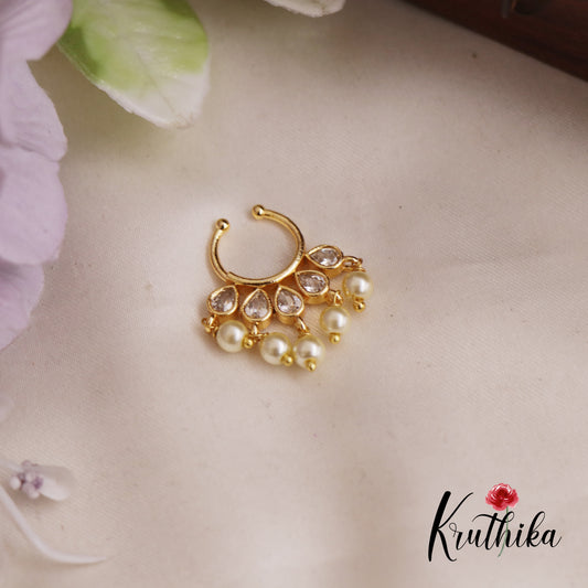 Elegant Septum Nose Ring With Pearl Drops - No Piercing Required N71