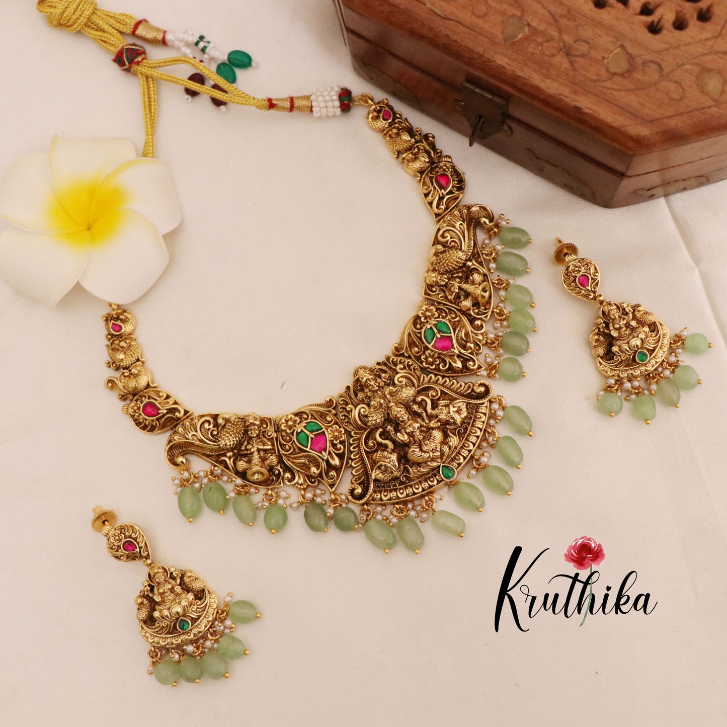 Premium Nagas Jadau Lakshmi necklace NC1786 (three color options)