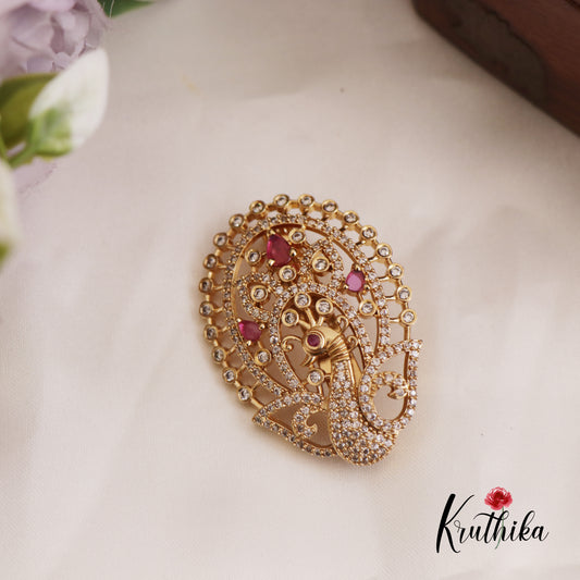 Elegant CZ Peacock Motifs Saree Pin SP41 (Available In 2 Colors)