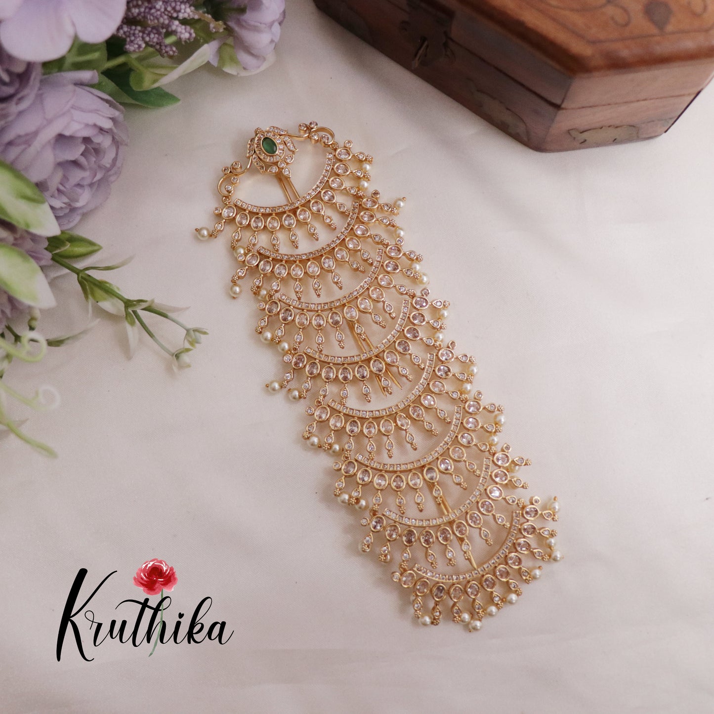 Elegant Pearl Drop Kundan Jada Billa J221 (Available in 2 colours)
