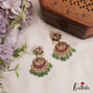 Beautiful Peacock Motifs Chandbali Jadau Earrings With Green Bead Drops E1094