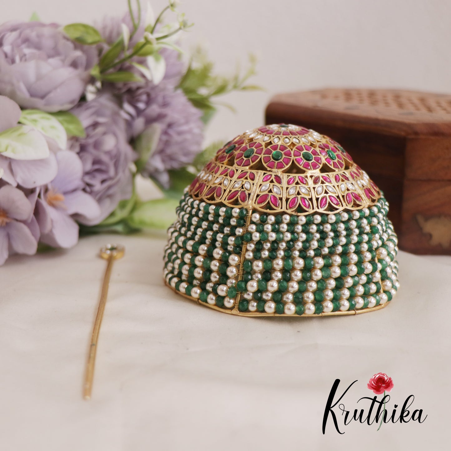 Premium Jadau Hair Bun With Pearl And Bead Tiers J288