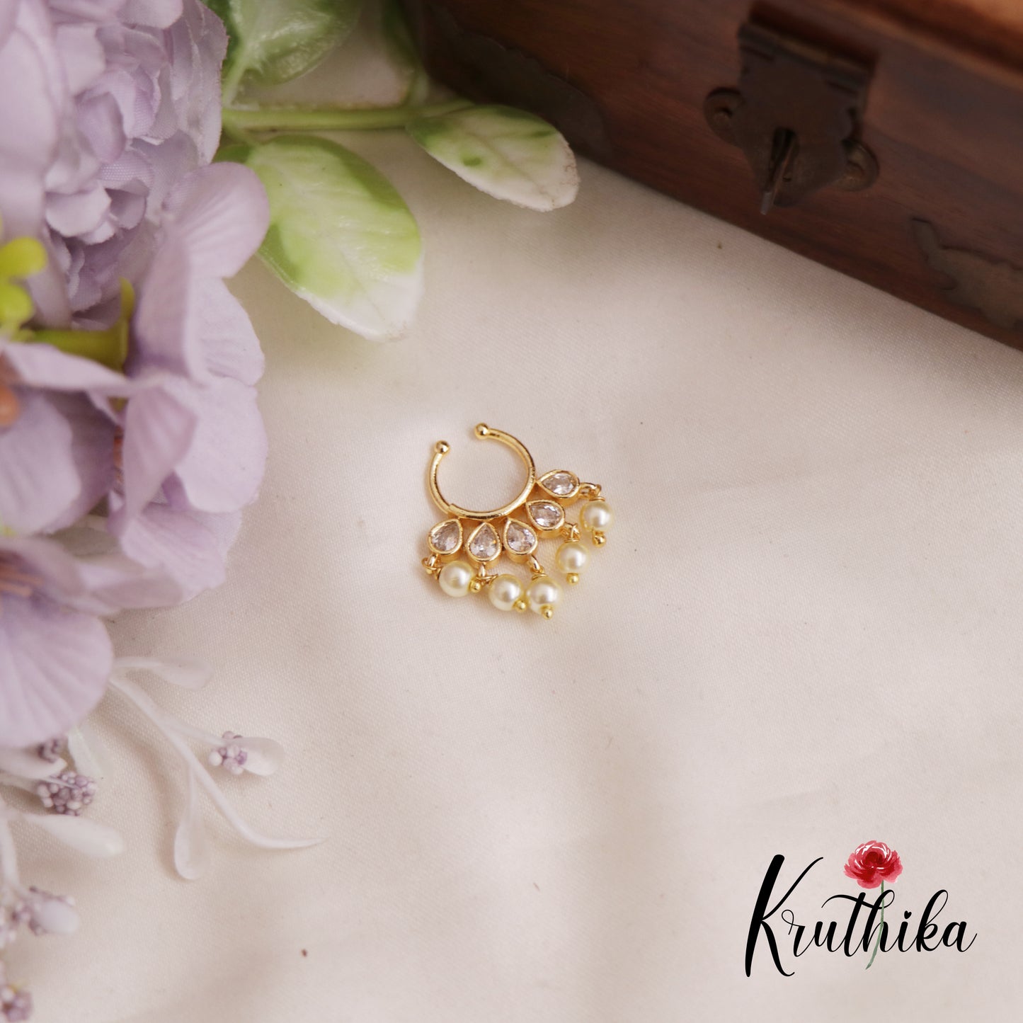 Elegant Septum Nose Ring With Pearl Drops - No Piercing Required N71