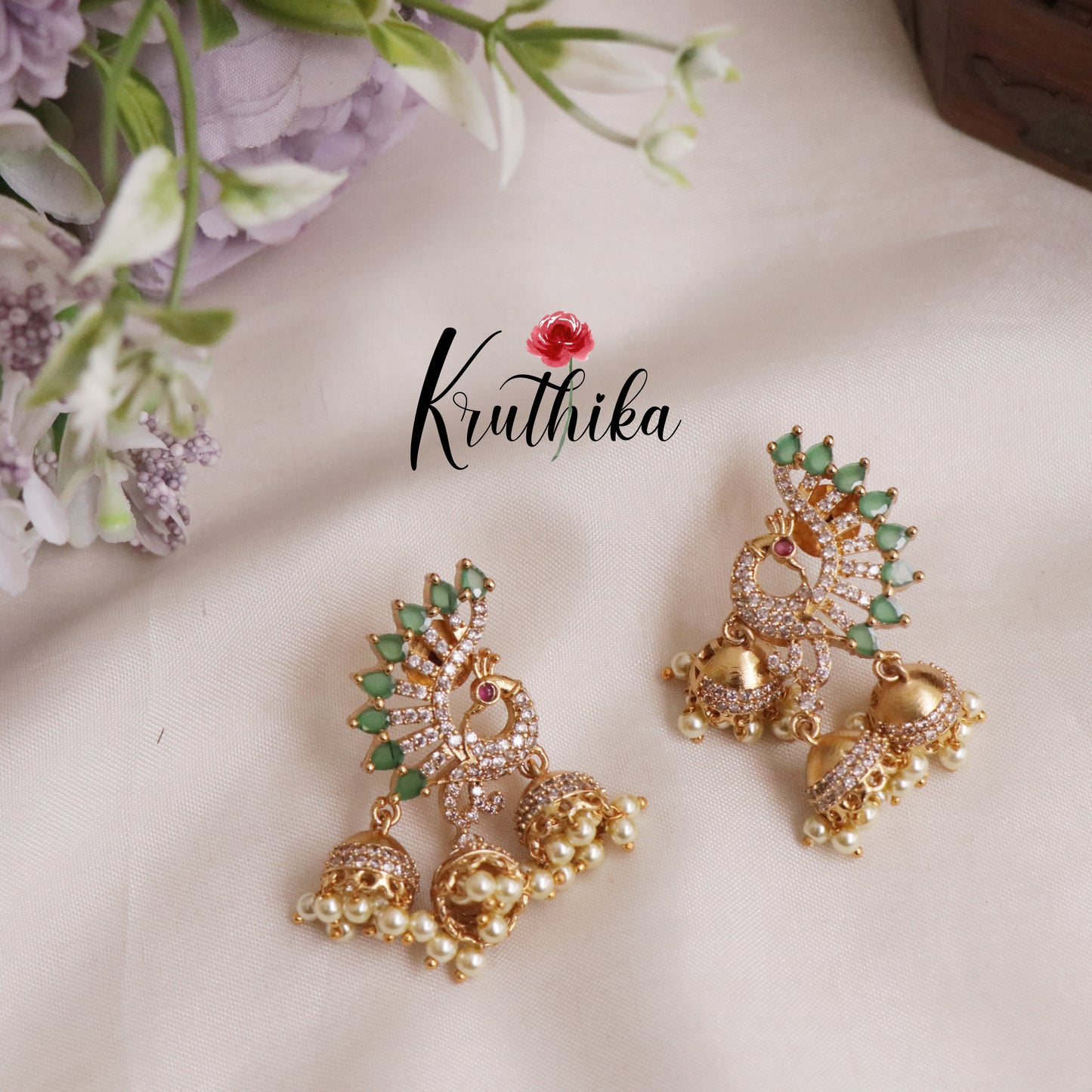 Beautiful AD Peacock Triple Jhumkas E518