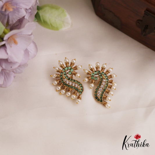 Beautiful Pearl Border Peacock Motifs Stud Earrings  E954