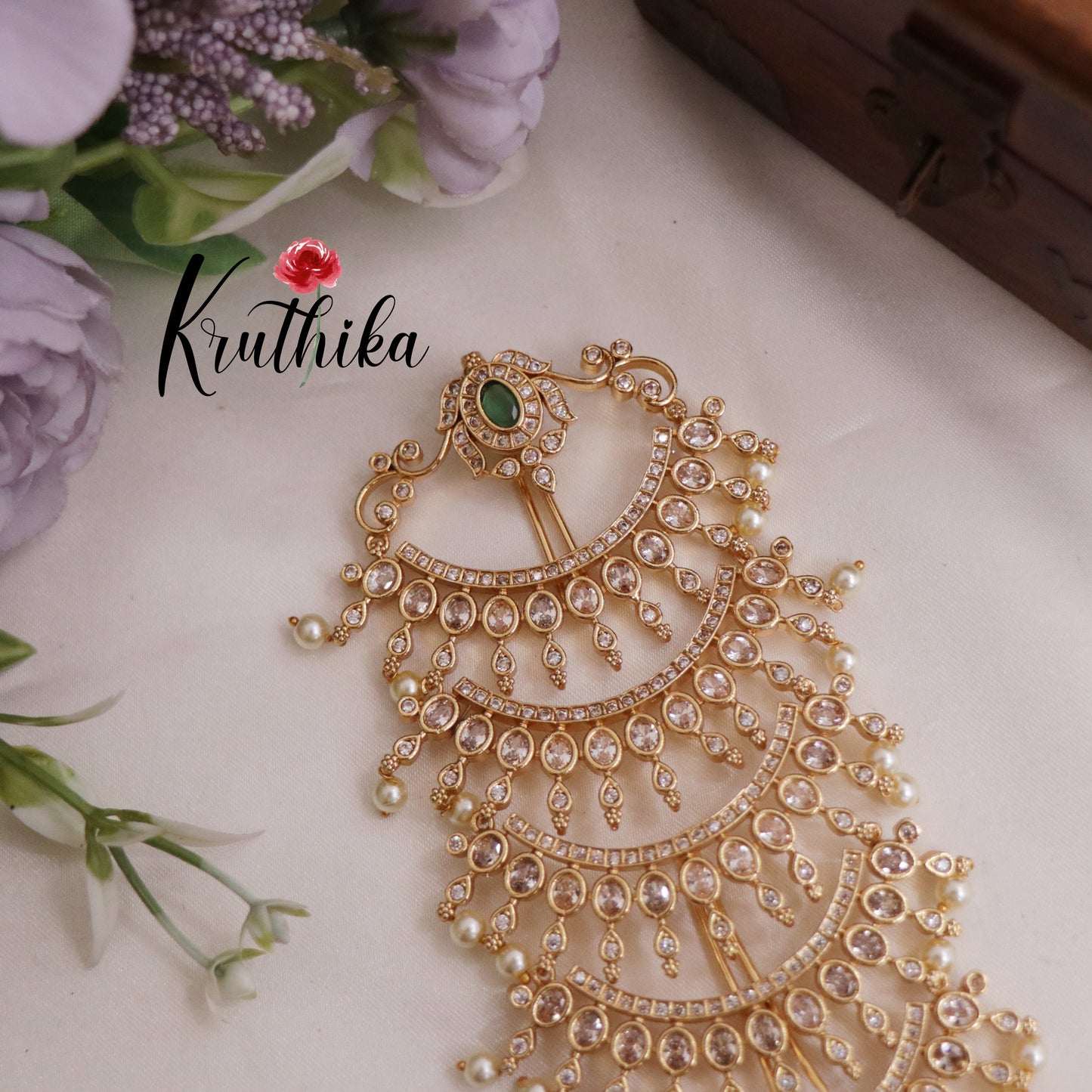 Elegant Pearl Drop Kundan Jada Billa J221 (Available in 2 colours)