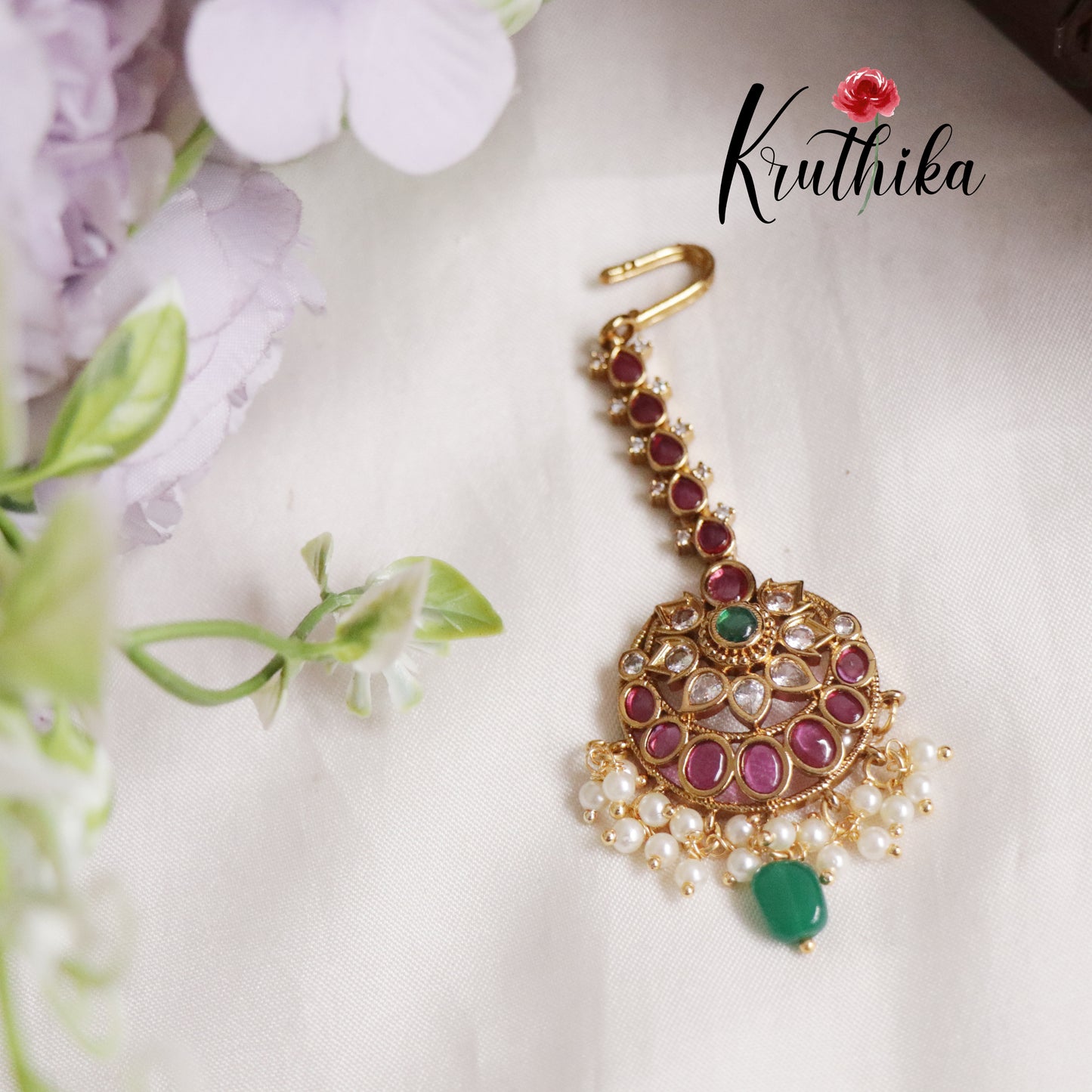 Classic Kemp Maang Tikka with Beads Drops MT267