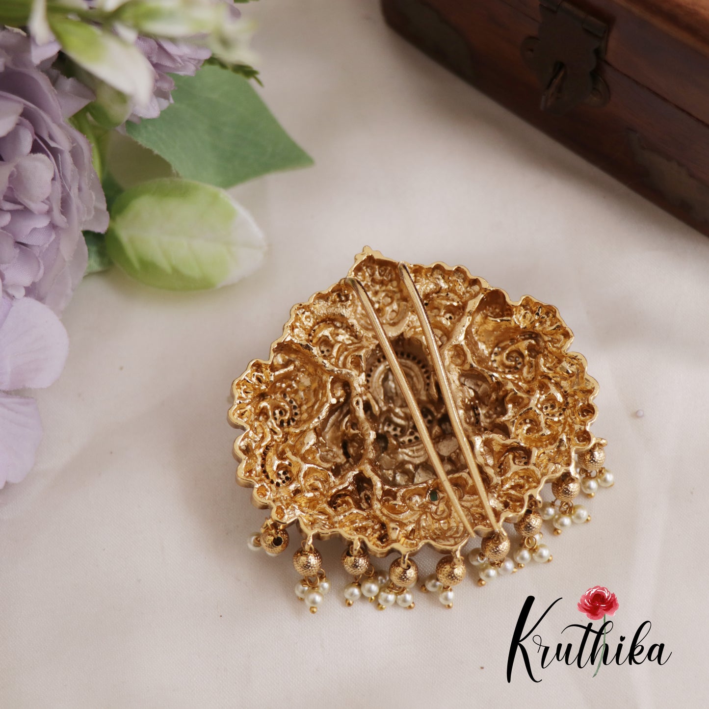 Gorgeous Antique Nagas Lakshmi Jada Billa With Golden Bead And Pearl Drops