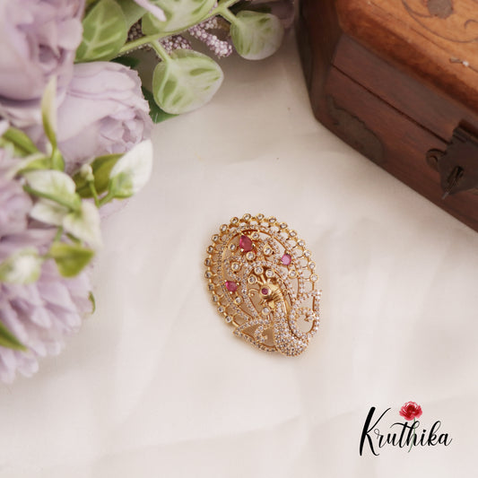 Elegant CZ Peacock Motifs Saree Pin SP41 (Available In 2 Colors)