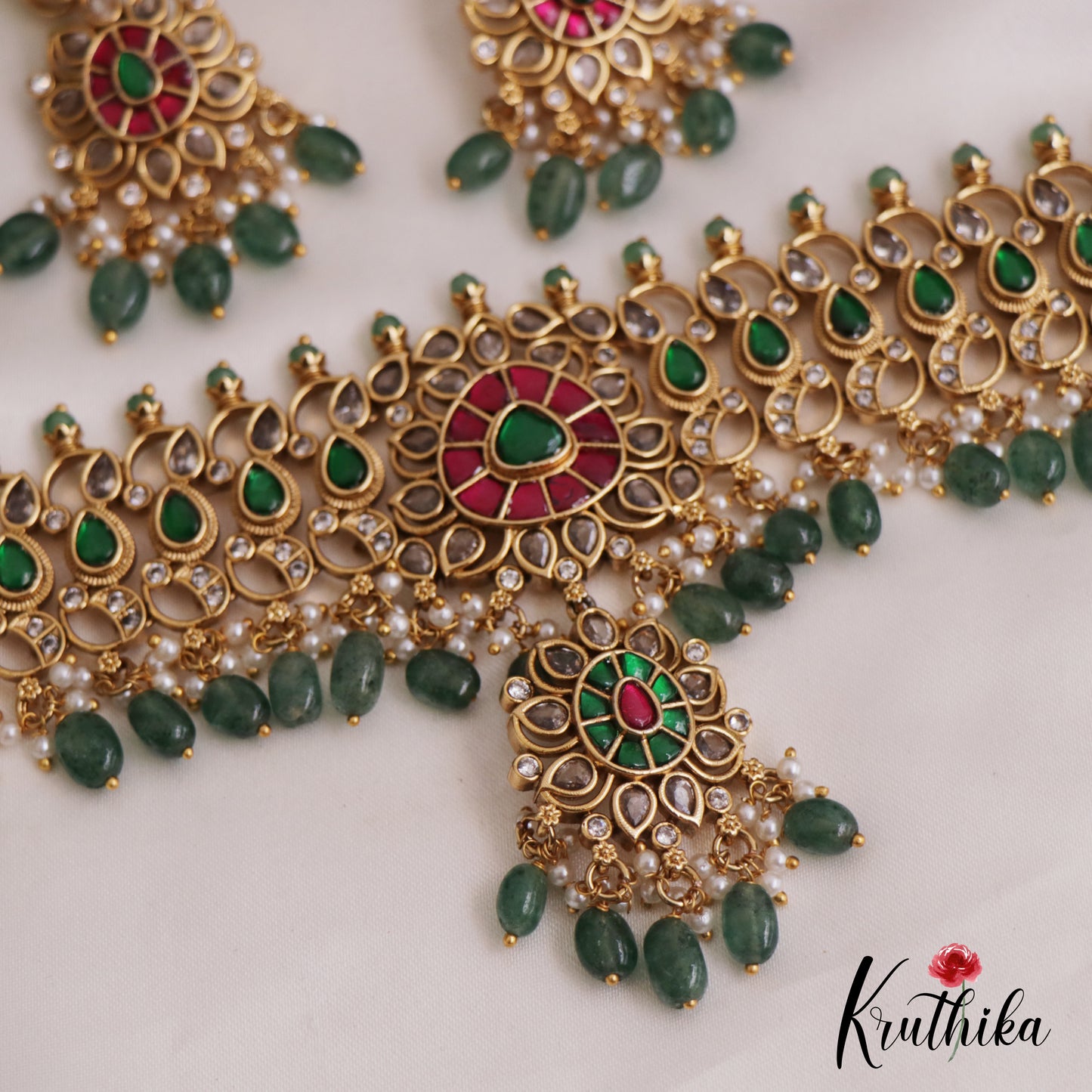 Gorgeous Teardrop Motifs Jadau Choker NC2725 (Available In 4 Colors)