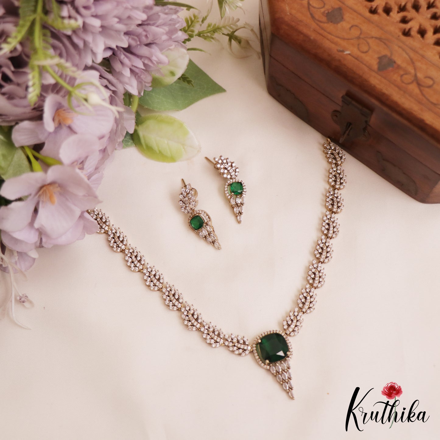 Trendy Leaf Motifs AD Victorian Necklace NC2765 (Available In 5 Colors)