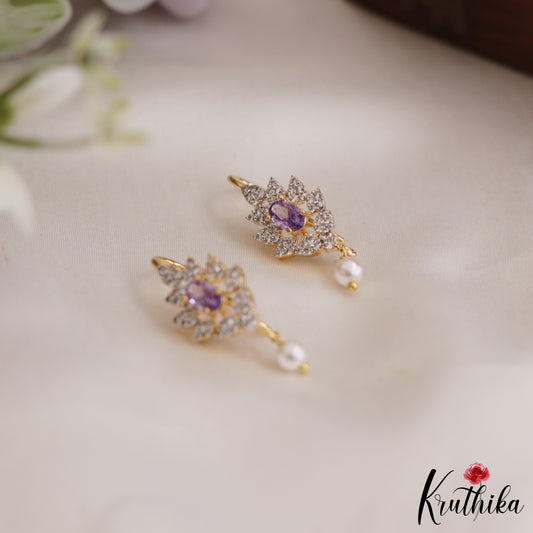Trendy Floral Earcuffs | Upper Earrings | Bugadi Earrings With Pearl Drop E888 (Available in 3 Colours)
