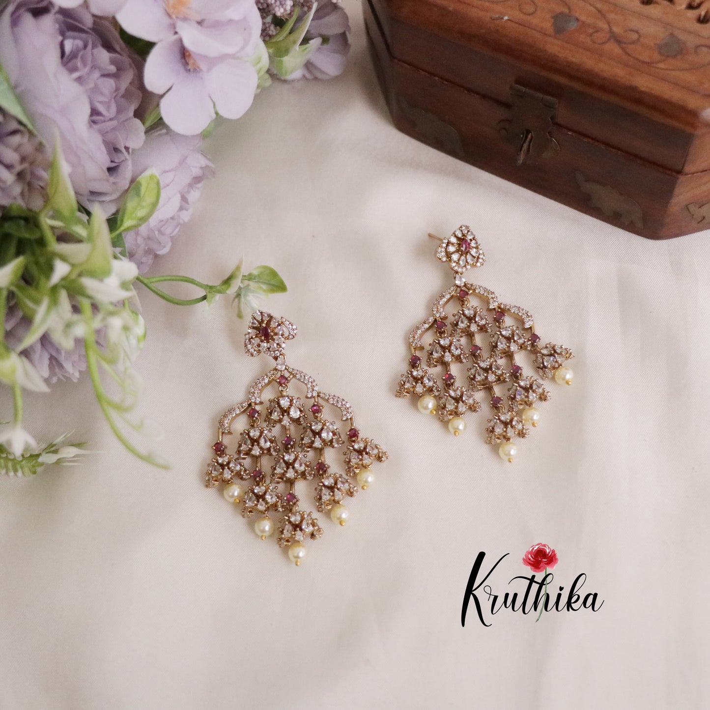 Beautiful Victorian AD Stone Chandelier Earrings E513 (Available in 6 Colours)