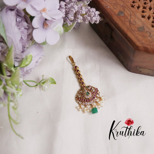 Simple Kemp Maang Tikka with Beads Drops MT266