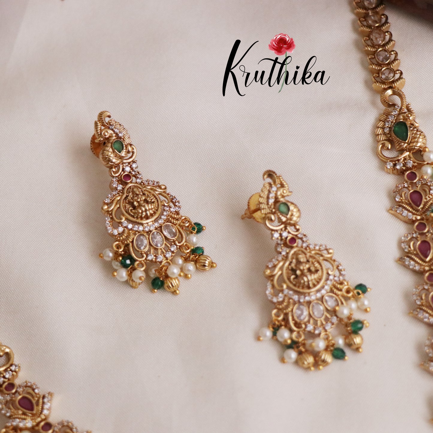 Pretty CZ Multi Stone Lakshmi Pendant Necklace NC2209