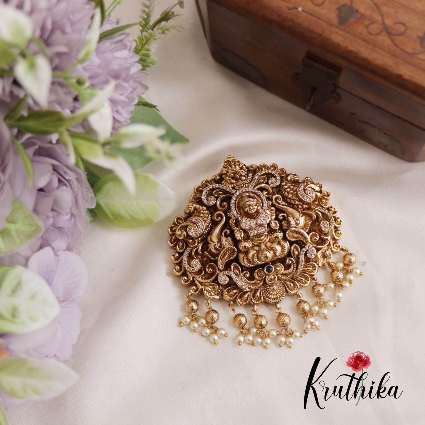 Gorgeous Antique Nagas Lakshmi Jada Billa With Golden Bead And Pearl Drops