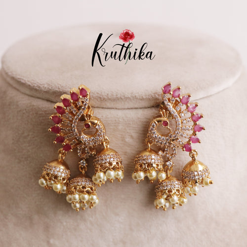 Beautiful AD Peacock Triple Jhumkas E518