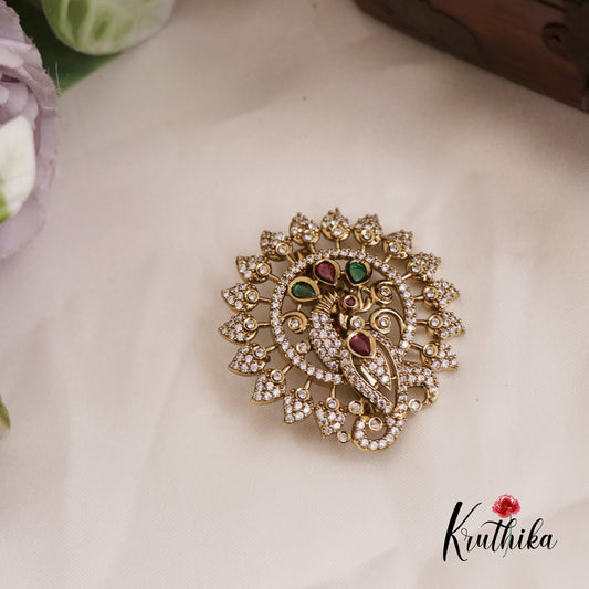 Classic CZ Peacock Leaf Motifs Saree Pin SP46 (Available In 2 Colors)