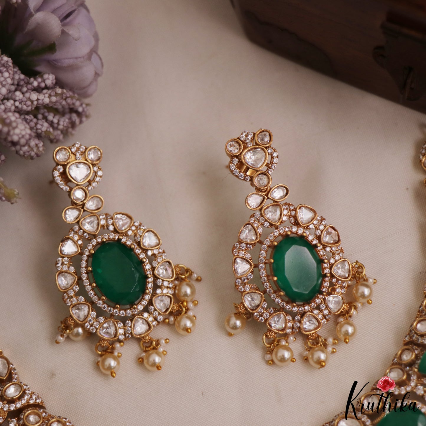 Gorgeous Geometric Motifs Victorian Moissanite Choker With Pearl Drops NC2964 (Available In 2 Colors)