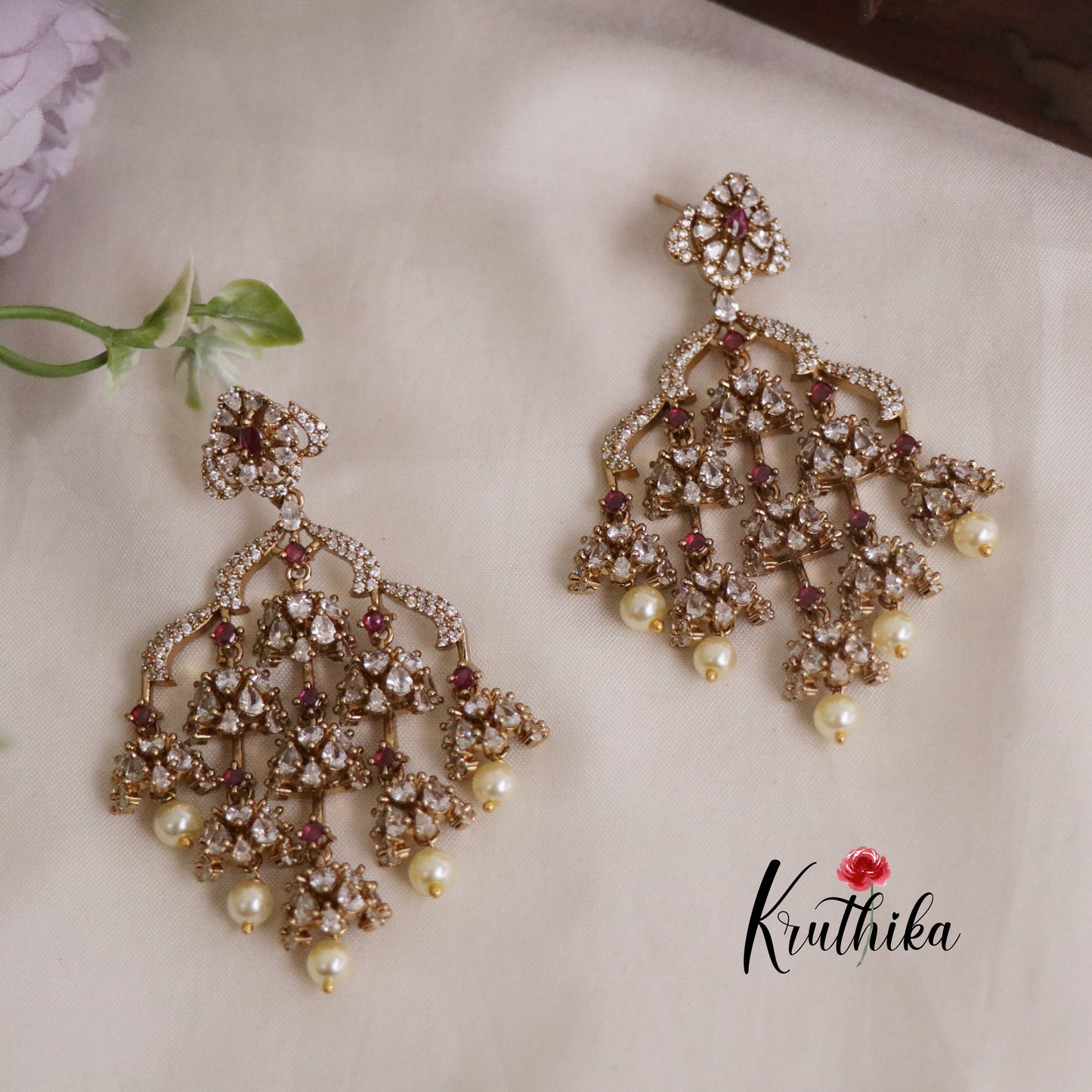 Beautiful Victorian AD Stone Chandelier Earrings E513 (Available in 6 Colours)