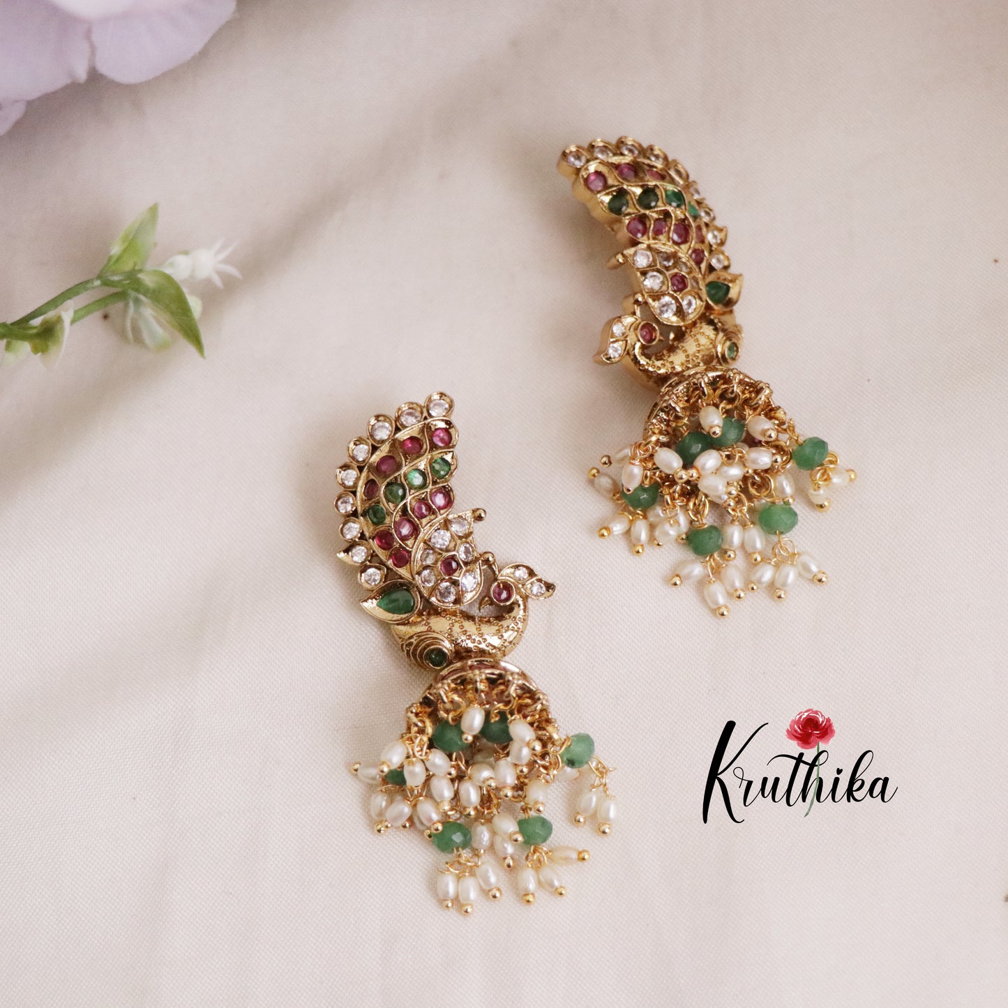 Grand AD Stone Kemp Mayuri Jhumka E636