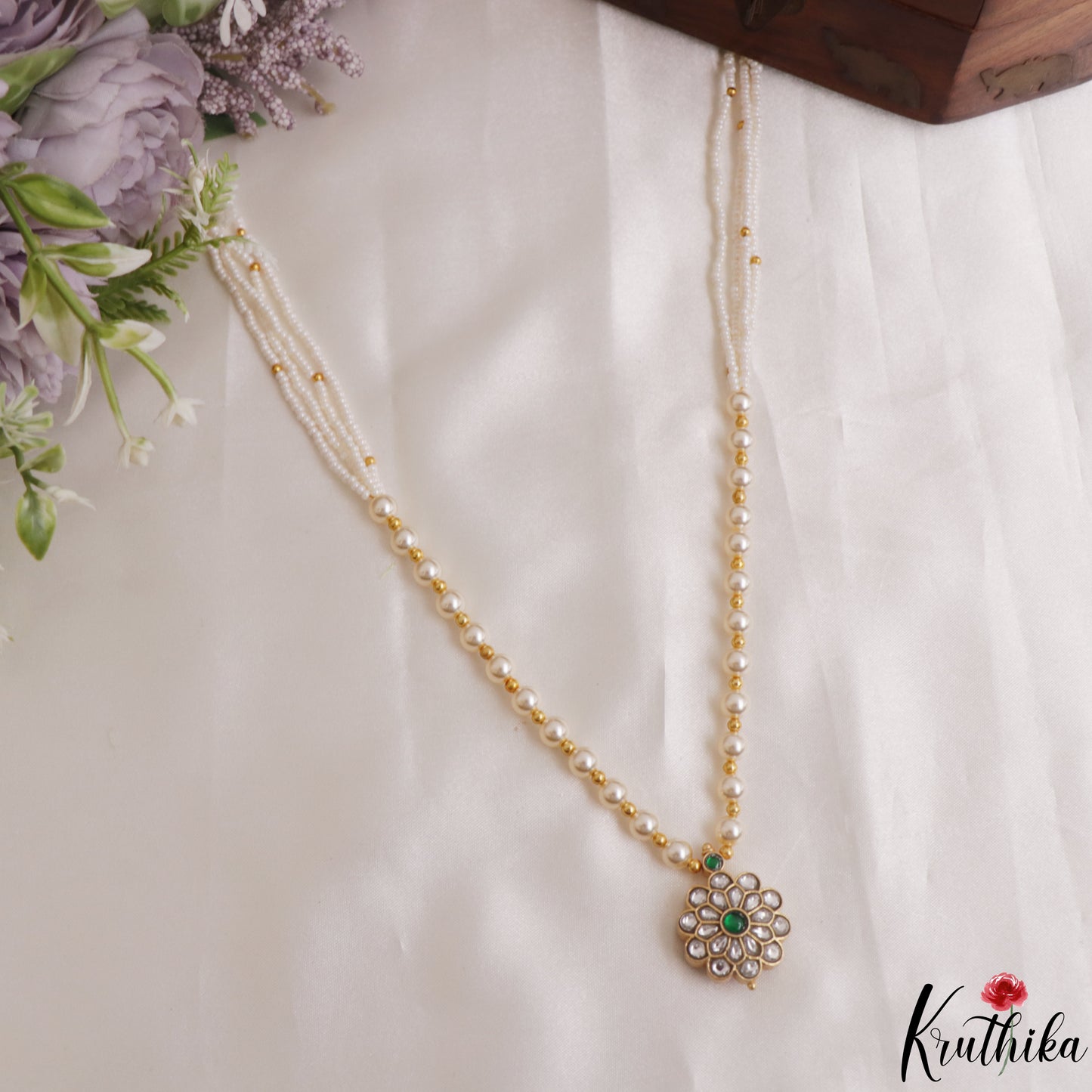 Elegant Floral Motifs Two-in-One Reversible Multi Pearl Strand Mala NC3120 (Available In 2 Colors)