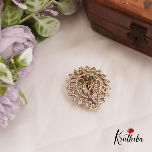 Classic CZ Peacock Leaf Motifs Saree Pin SP46 (Available In 2 Colors)