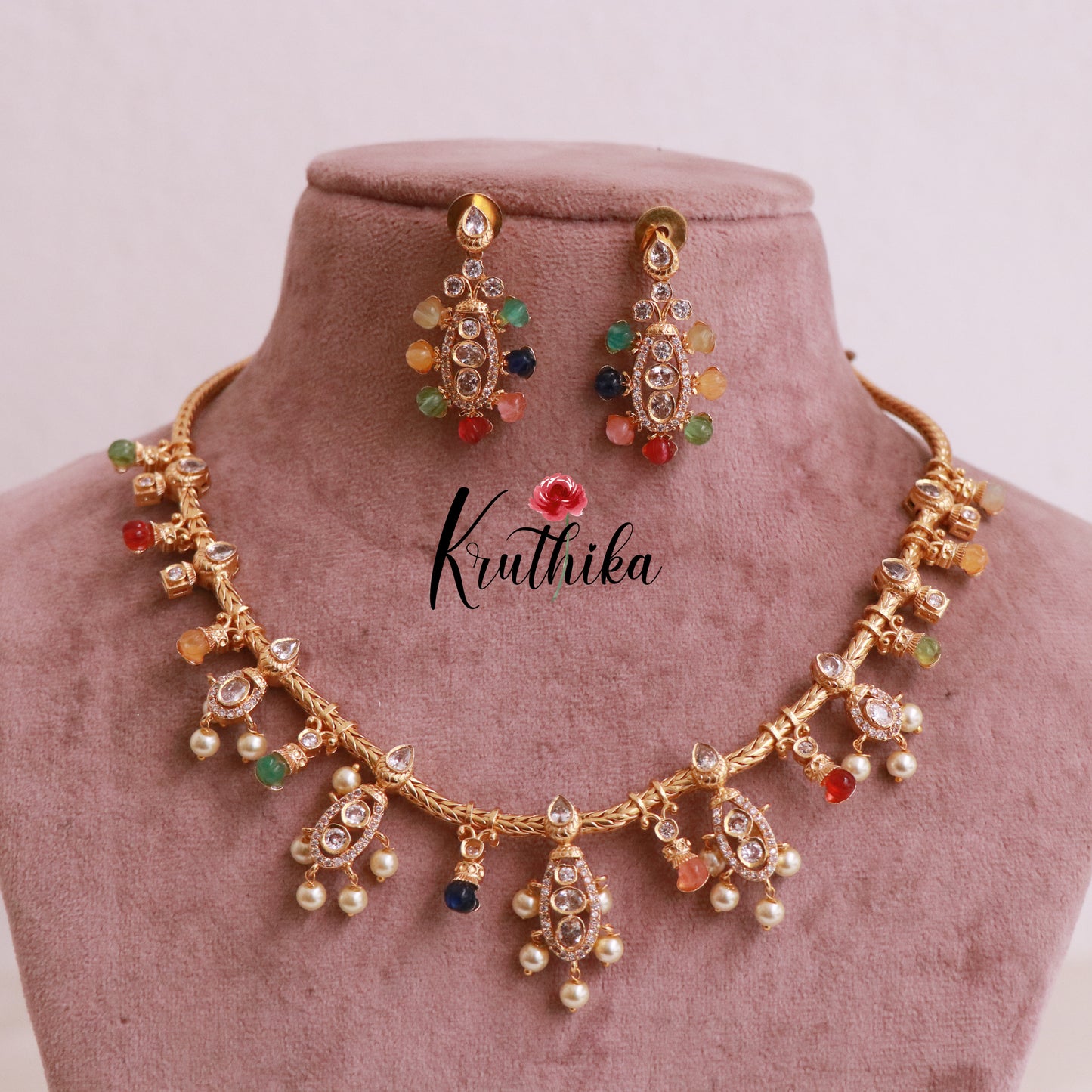 Trendy Multi Stone Chain Set NC 1864