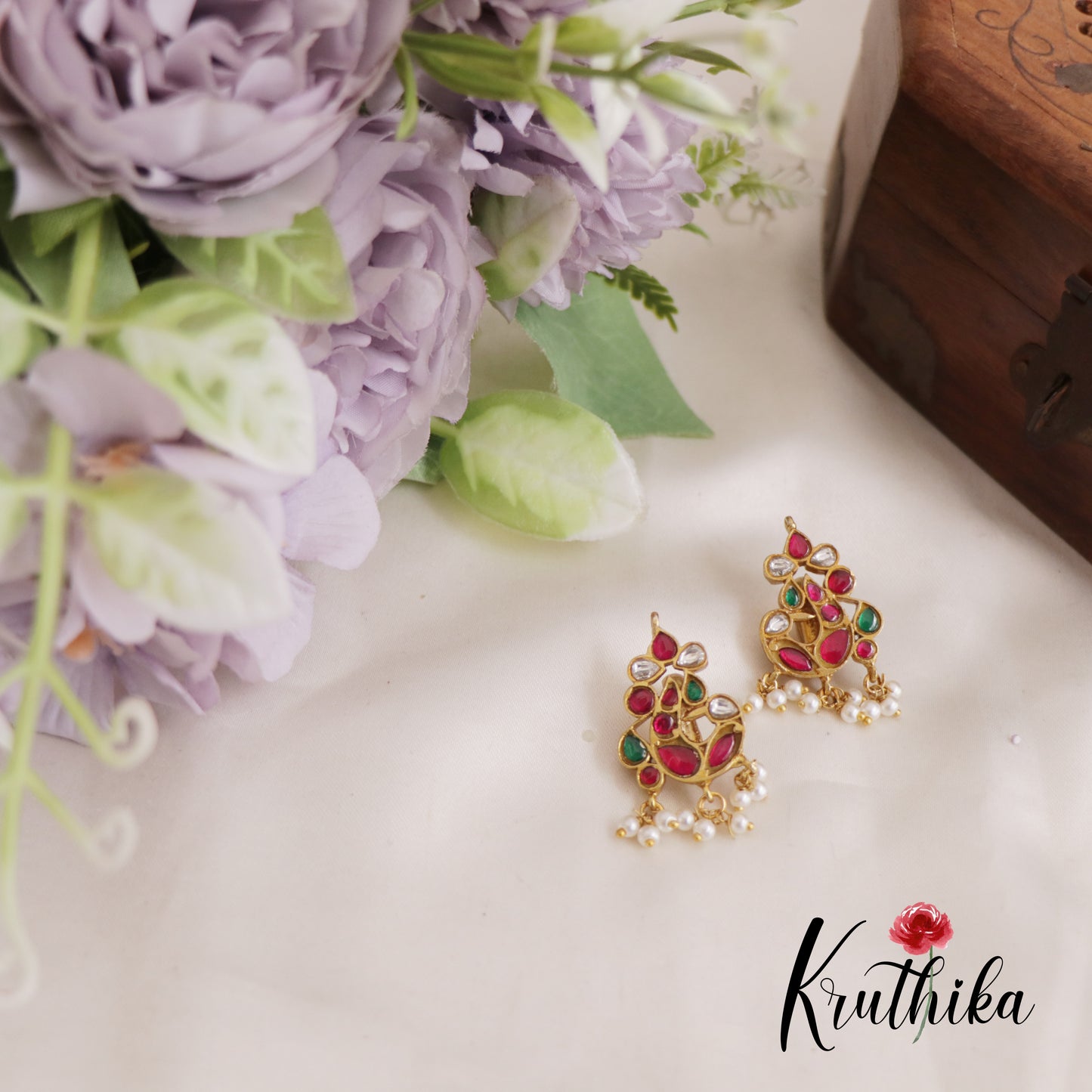 Pretty Jadau Peacock Earcuffs | Upper Earrings | Bugadi Earrings With Pearl Drops E854