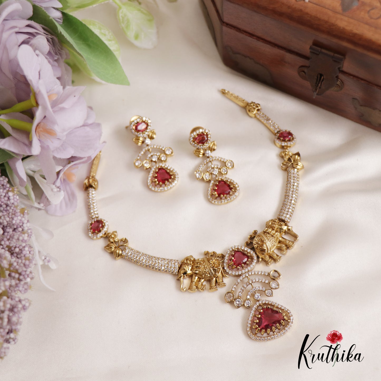 Gorgeous Elephant Motifs Victorian Hasli Necklace NC2578 (Available In 3 Colors)