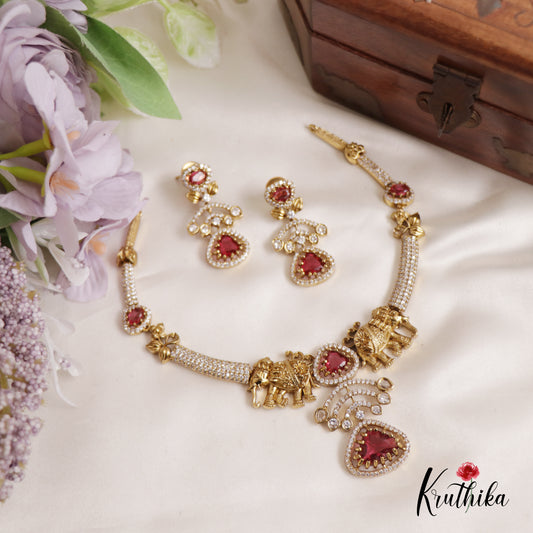 Gorgeous Elephant Motifs Victorian Hasli Necklace NC2578 (Available In 3 Colors)