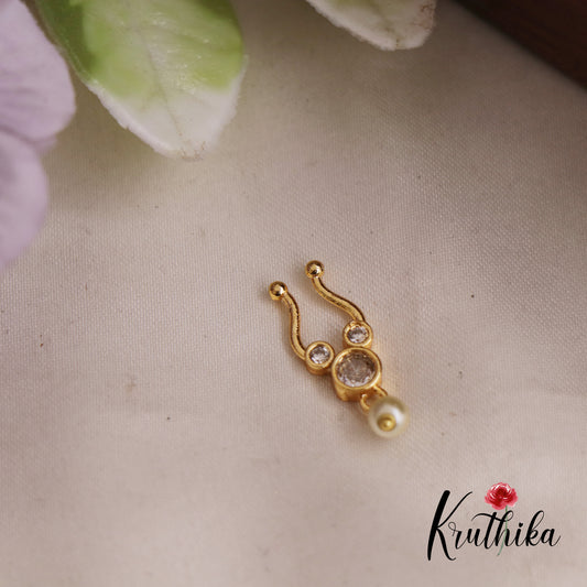 Simple Septum Nose Ring With Pearl Drop - No Piercing Required N74