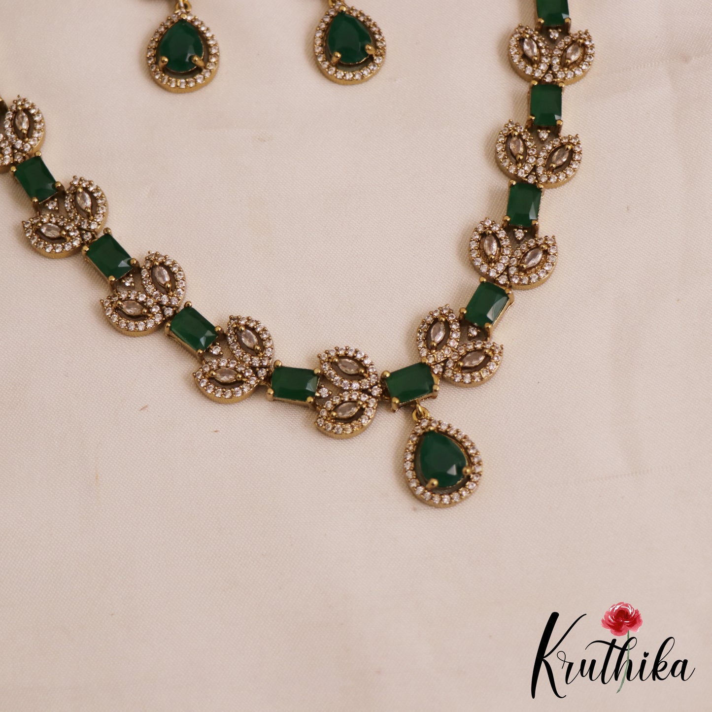 Sparkling Square Leaf Motifs AD Victorian Necklace NC2839 (Available In 3 Color)