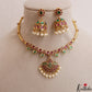 Elegant Leaf Motifs Jadau Hasli Necklace With Pearl Drops NC3008 (Available In 2 Colors)
