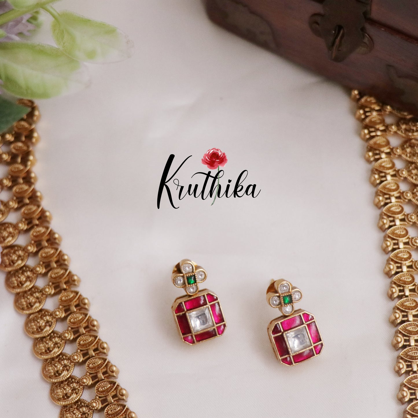 Beautiful Jadau Lakshmi Coin Haaram with Peacock Puligoru Pendant LH1955