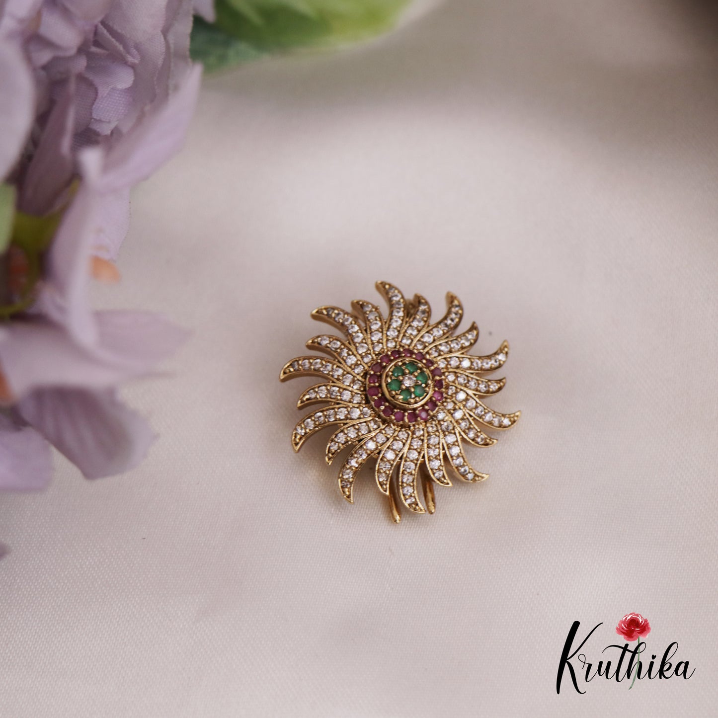 Trendy Floral AD Sparkling Chandra Surya Hair Ornaments J336