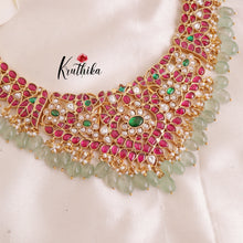 Royal Jadau Necklace With Pastel Green Beads NC1906