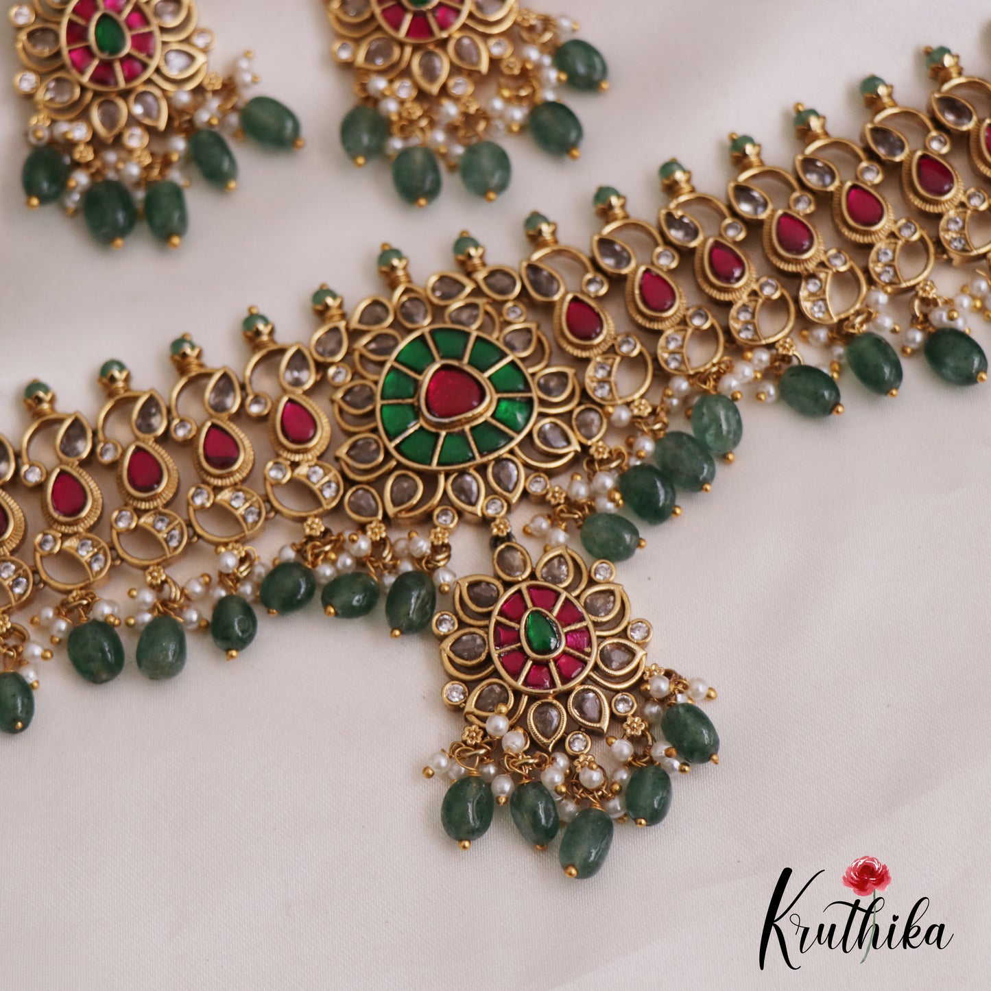 Gorgeous Teardrop Motifs Jadau Choker NC2725 (Available In 4 Colors)