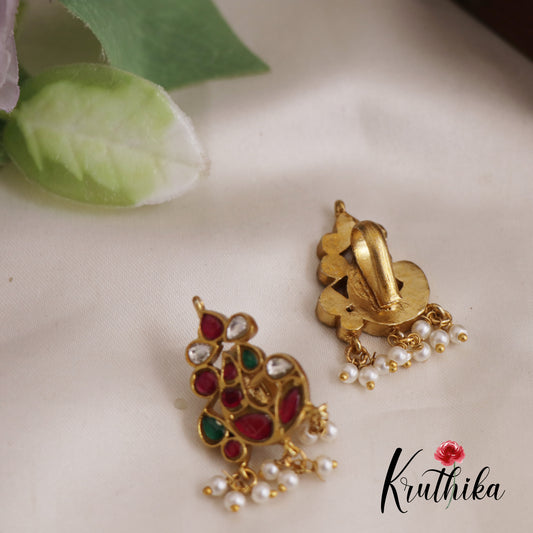 Pretty Jadau Peacock Earcuffs | Upper Earrings | Bugadi Earrings With Pearl Drops E854