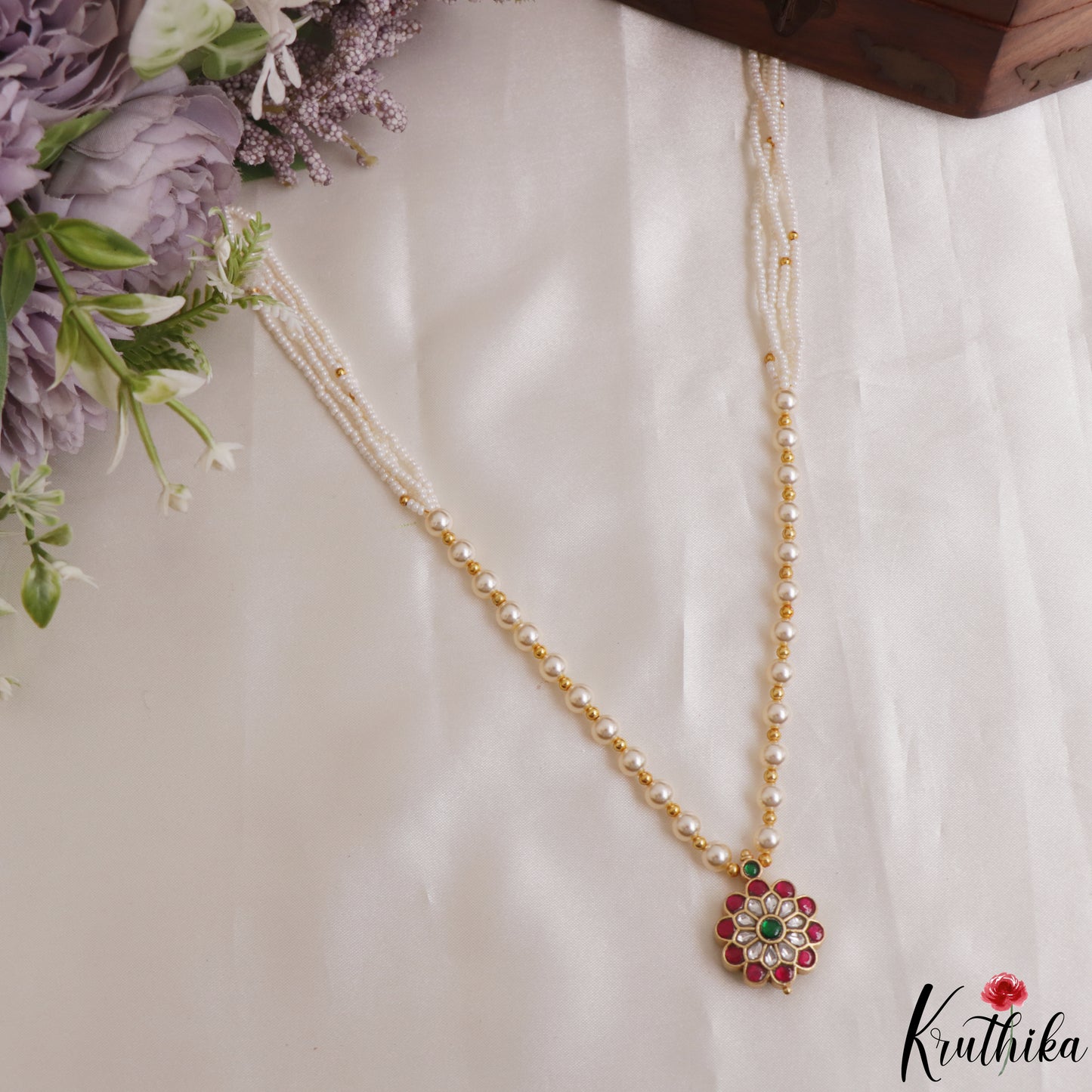 Elegant Floral Motifs Two-in-One Reversible Multi Pearl Strand Mala NC3120 (Available In 2 Colors)