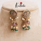 Beautiful Polki Style Kemp Stone Jhumkas with Emerald Drops E635