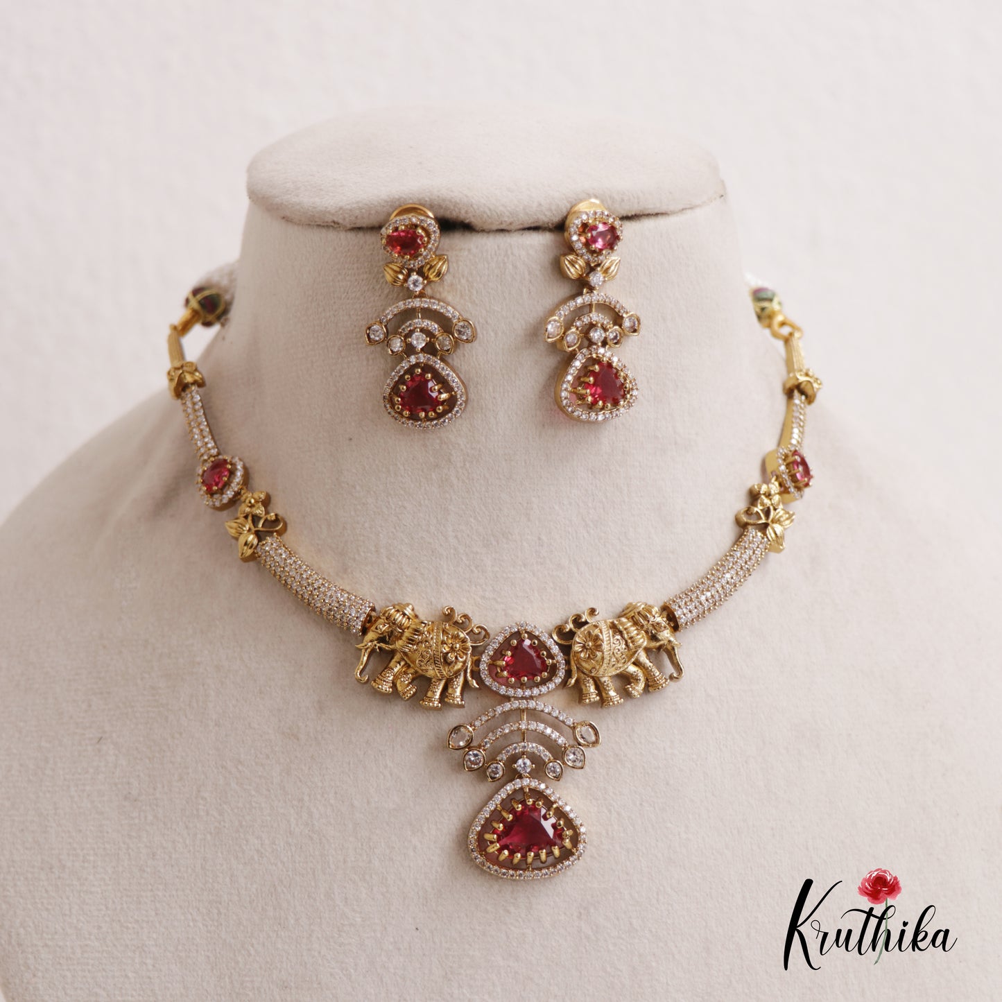 Gorgeous Elephant Motifs Victorian Hasli Necklace NC2578 (Available In 3 Colors)